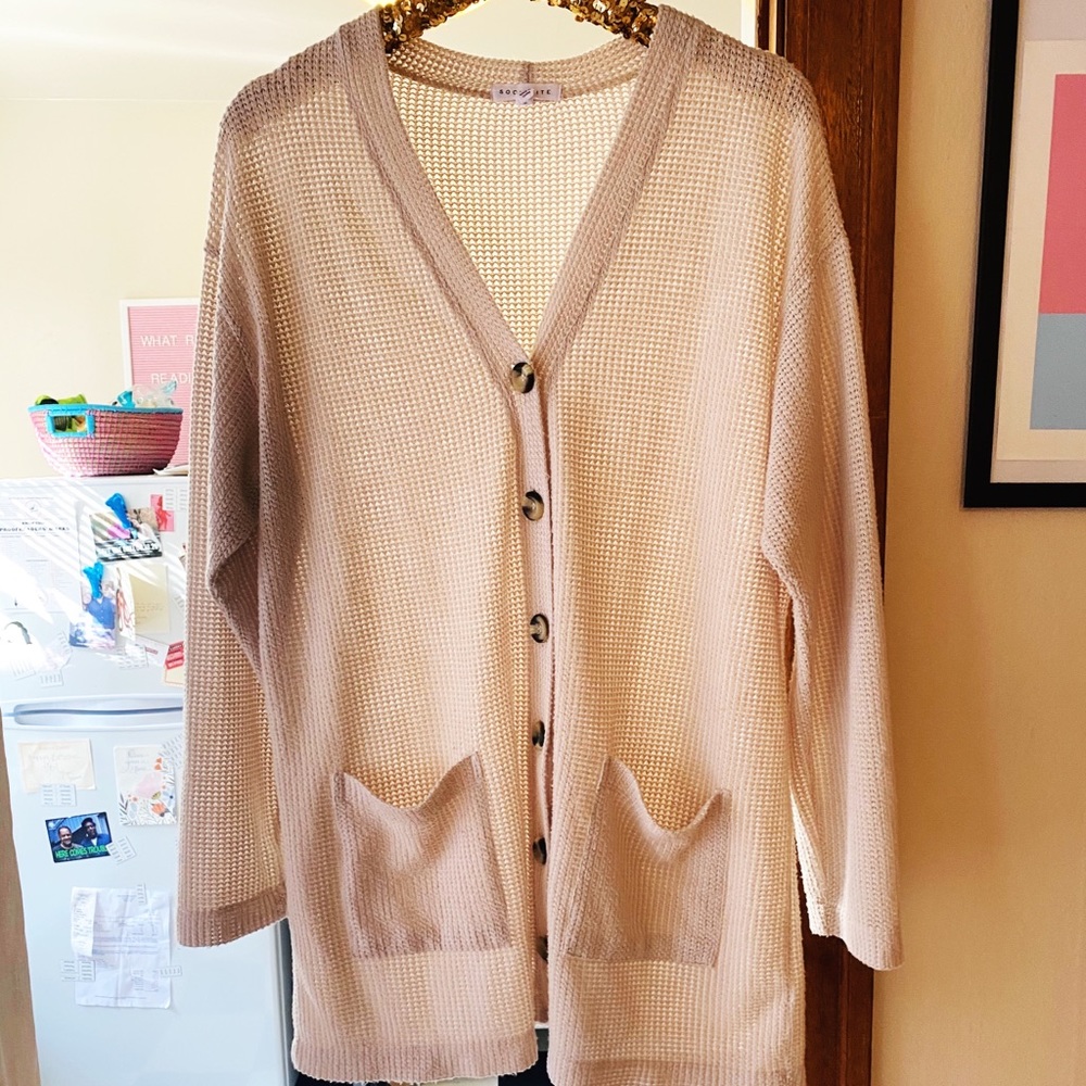 Nordstrom Rack Cream waffle knit cardigan XL